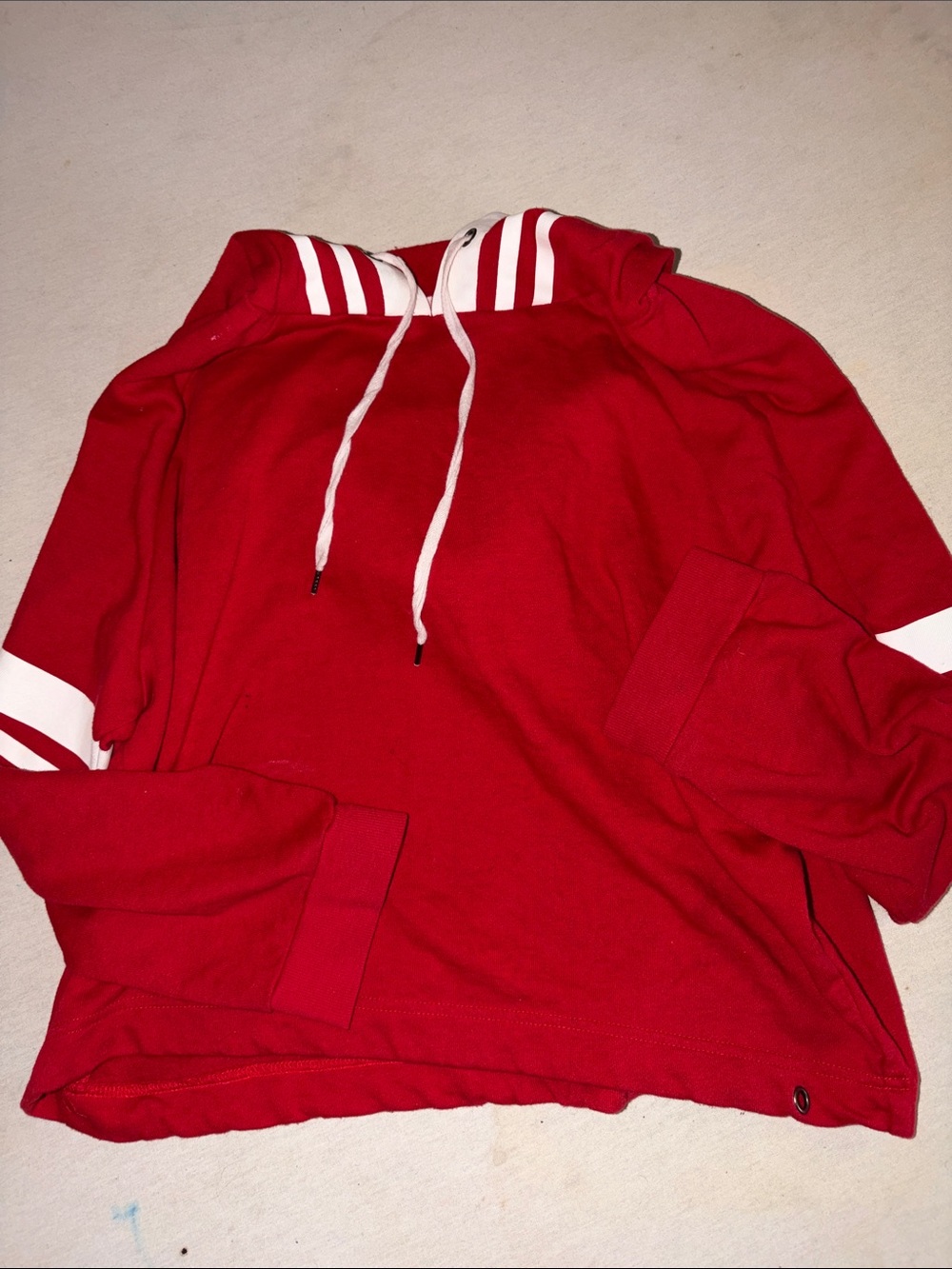 Womens Size M Forever 21 Red Hooded Pullover Sweater with White Stripe Detail